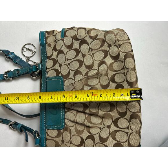 Coach Signature Pleated East West Gallery Shoulder Bag, Green and Tan - Picture 7 of 16